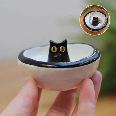 Lucky Black Cat Decorative Trinket Bowl Dish